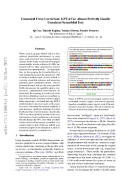 Unnatural Error Correction: GPT-4 Can Almost Perfectly Handle Unnatural
  Scrambled Text