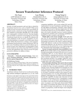 Secure Transformer Inference Protocol