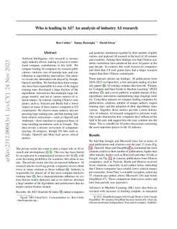 Who is leading in AI? An analysis of industry AI research