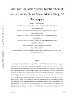 Anti-Sexism Alert System: Identification of Sexist Comments on Social
  Media Using AI Techniques