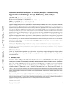 Generative Artificial Intelligence in Learning Analytics:
  Contextualising Opportunities and Challenges through the Learning Analytics
  Cycle