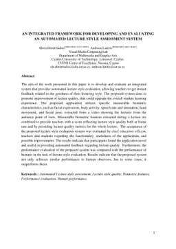 An integrated framework for developing and evaluating an automated
  lecture style assessment system
