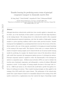 Transfer learning for predicting source terms of principal component
  transport in chemically reactive flow