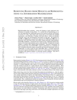 Removing Biases from Molecular Representations via Information
  Maximization