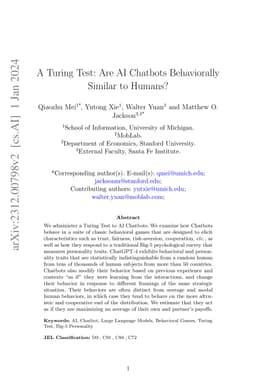 A Turing Test: Are AI Chatbots Behaviorally Similar to Humans?