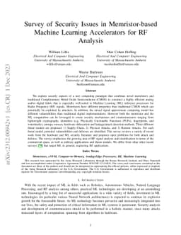 Survey of Security Issues in Memristor-based Machine Learning
  Accelerators for RF Analysis