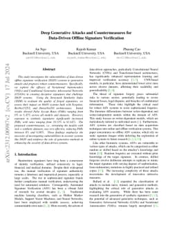 Deep Generative Attacks and Countermeasures for Data-Driven Offline
  Signature Verification
