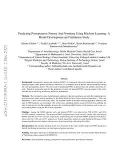 Predicting Postoperative Nausea And Vomiting Using Machine Learning: A
  Model Development and Validation Study