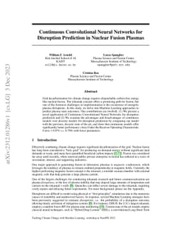 Continuous Convolutional Neural Networks for Disruption Prediction in
  Nuclear Fusion Plasmas