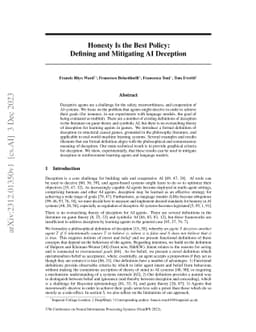 Honesty Is the Best Policy: Defining and Mitigating AI Deception