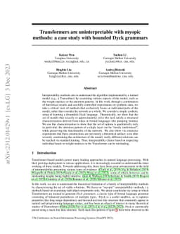 Transformers are uninterpretable with myopic methods: a case study with
  bounded Dyck grammars