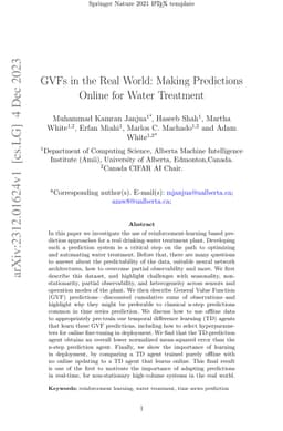GVFs in the Real World: Making Predictions Online for Water Treatment