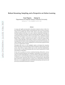 Robust Streaming, Sampling, and a Perspective on Online Learning