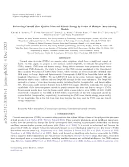 Estimating Coronal Mass Ejection Mass and Kinetic Energy by Fusion of
  Multiple Deep-learning Models