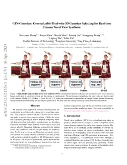 GPS-Gaussian: Generalizable Pixel-wise 3D Gaussian Splatting for
  Real-time Human Novel View Synthesis