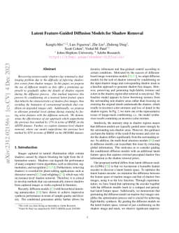 Latent Feature-Guided Diffusion Models for Shadow Removal