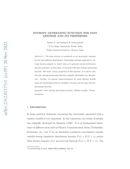 Entropy generating function for past lifetime and its properties