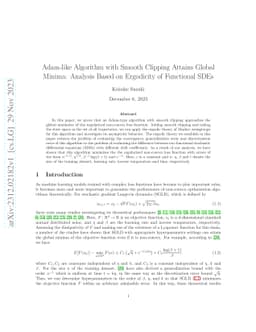 Adam-like Algorithm with Smooth Clipping Attains Global Minima: Analysis
  Based on Ergodicity of Functional SDEs