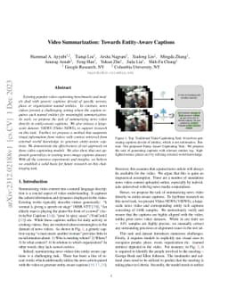 Video Summarization: Towards Entity-Aware Captions