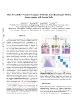 Think Twice Before Selection: Federated Evidential Active Learning for
  Medical Image Analysis with Domain Shifts