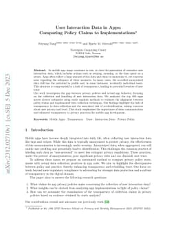 User Interaction Data in Apps: Comparing Policy Claims to
  Implementations