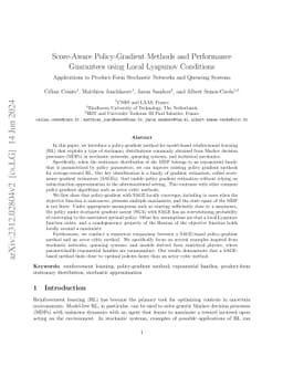 Score-Aware Policy-Gradient Methods and Performance Guarantees using
  Local Lyapunov Conditions: Applications to Product-Form Stochastic Networks
  and Queueing Systems