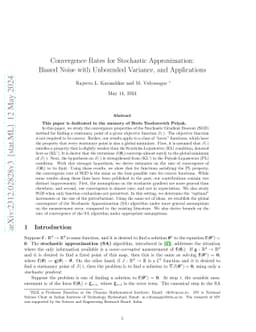 Convergence Rates for Stochastic Approximation: Biased Noise with
  Unbounded Variance, and Applications