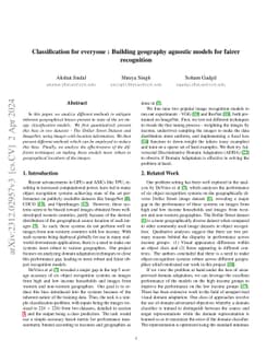Classification for everyone : Building geography agnostic models for
  fairer recognition