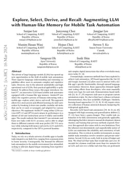 Explore, Select, Derive, and Recall: Augmenting LLM with Human-like
  Memory for Mobile Task Automation