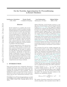 On the Nystrom Approximation for Preconditioning in Kernel Machines
