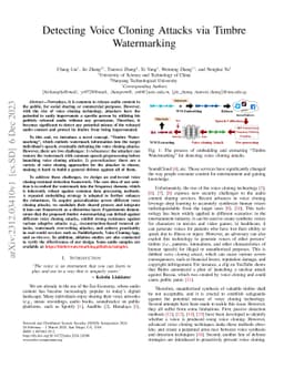 Detecting Voice Cloning Attacks via Timbre Watermarking