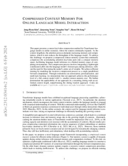 Compressed Context Memory For Online Language Model Interaction
