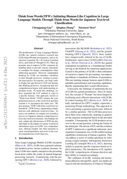 Think from Words(TFW): Initiating Human-Like Cognition in Large Language
  Models Through Think from Words for Japanese Text-level Classification