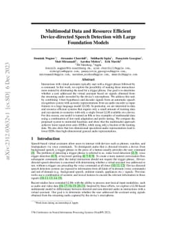 Multimodal Data and Resource Efficient Device-Directed Speech Detection
  with Large Foundation Models