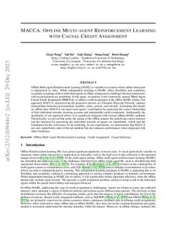 MACCA: Offline Multi-agent Reinforcement Learning with Causal Credit
  Assignment