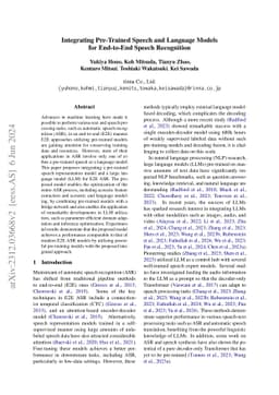 Integrating Pre-Trained Speech and Language Models for End-to-End Speech
  Recognition