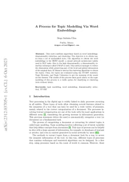 A Process for Topic Modelling Via Word Embeddings