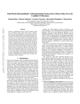 FakeWatch ElectionShield: A Benchmarking Framework to Detect Fake News
  for Credible US Elections