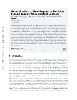 Generalization to New Sequential Decision Making Tasks with In-Context
  Learning