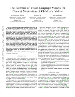 The Potential of Vision-Language Models for Content Moderation of
  Children's Videos