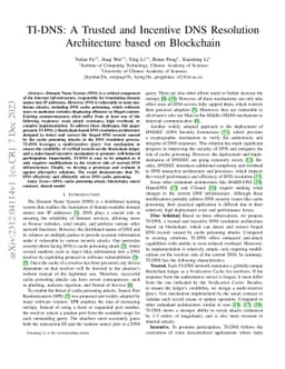 TI-DNS: A Trusted and Incentive DNS Resolution Architecture based on
  Blockchain