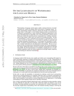 On the Learnability of Watermarks for Language Models