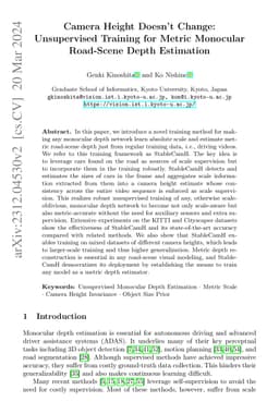 Camera Height Doesn't Change: Unsupervised Training for Metric Monocular
  Road-Scene Depth Estimation
