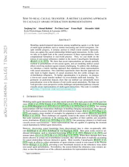 Sim-to-Real Causal Transfer: A Metric Learning Approach to
  Causally-Aware Interaction Representations