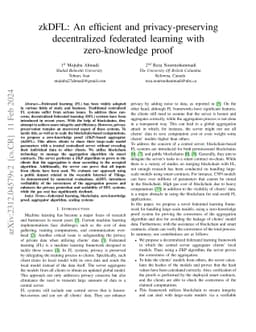 zkDFL: An efficient and privacy-preserving decentralized federated
  learning with zero-knowledge proof