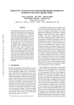Simul-LLM: A Framework for Exploring High-Quality Simultaneous
  Translation with Large Language Models