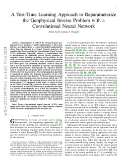 A Test-Time Learning Approach to Reparameterize the Geophysical Inverse
  Problem with a Convolutional Neural Network