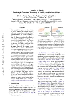 Learning to Break: Knowledge-Enhanced Reasoning in Multi-Agent Debate
  System