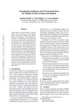 Classification of Human- and AI-Generated Texts for English, French,
  German, and Spanish