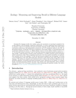 Zoology: Measuring and Improving Recall in Efficient Language Models